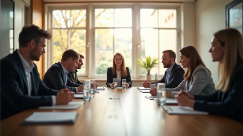 Professionelt team i kontoret der diskuterer automatiseringsstrategier ved mødetabel